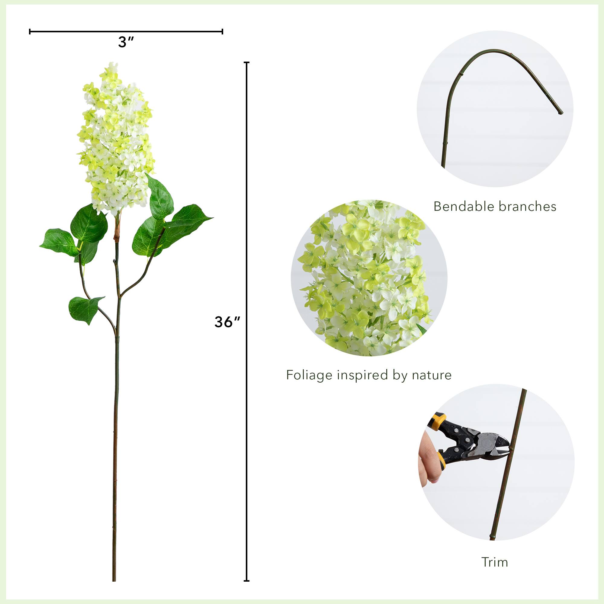 36" White Lilac Flower Stems, 3ct.